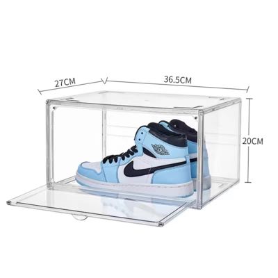 Custom Transparent Plastic Sneaker Stackable Shoe Storage Boxes Drop Front Acrylic Drawer Type Magnetic Clear Shoe Box