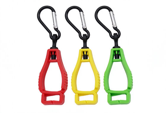 Clipe de luva de plástico multicolor com gancho carabiner, segurador de luva de trabalho de segurança para trabalhador da construção